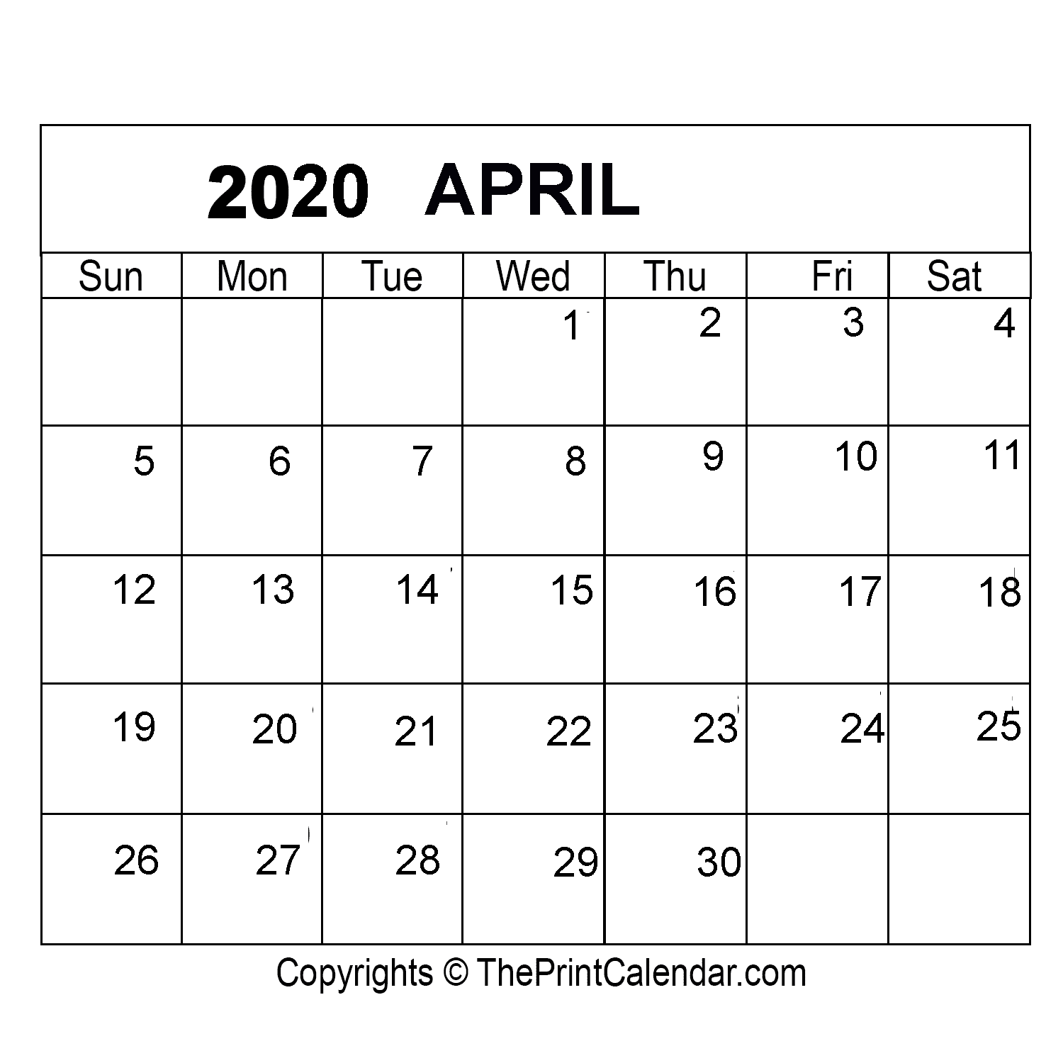 April 2020 Printable Calendar Template [PDF, Word & Excel]