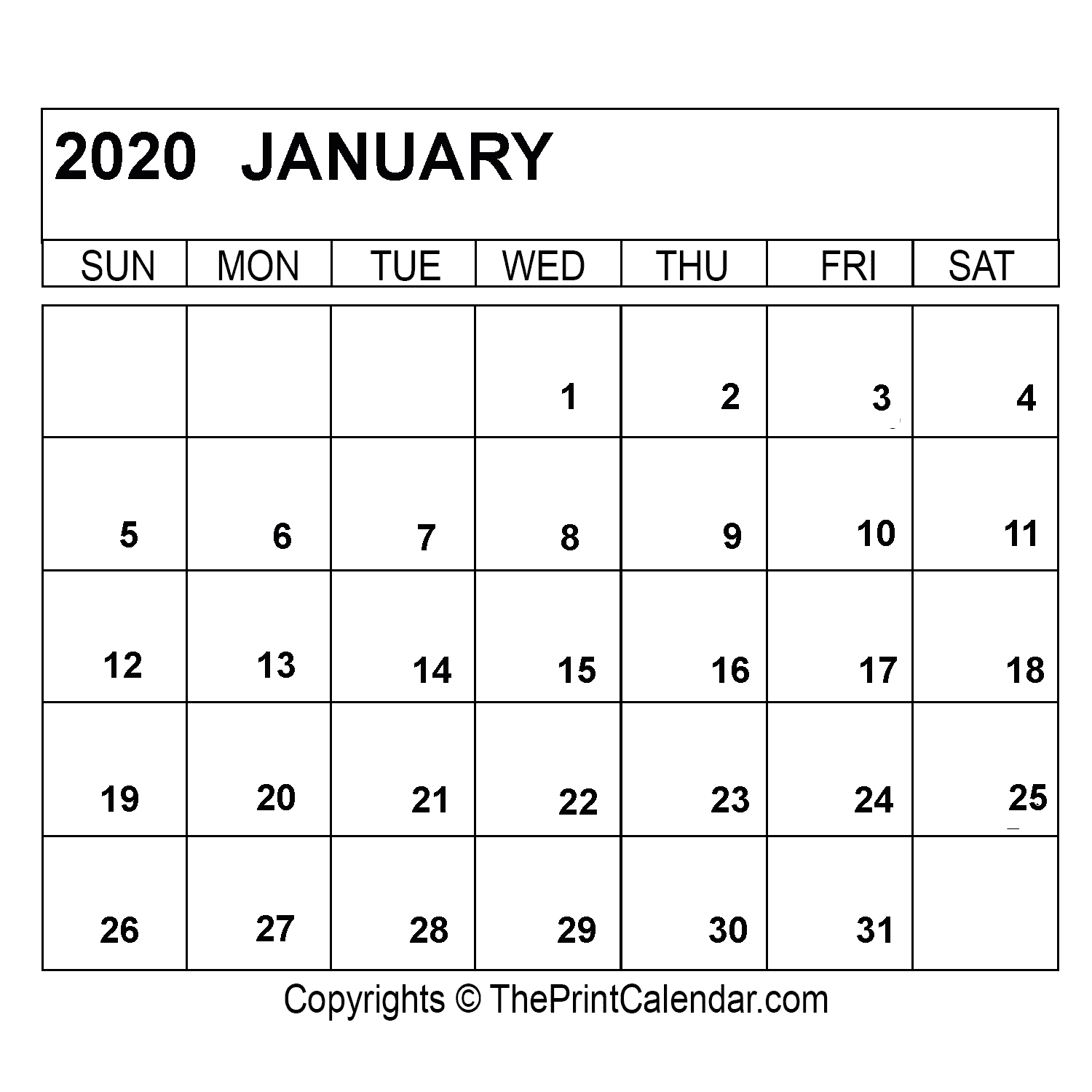 January 2020 Printable Calendar Template [PDF, Word & Excel]