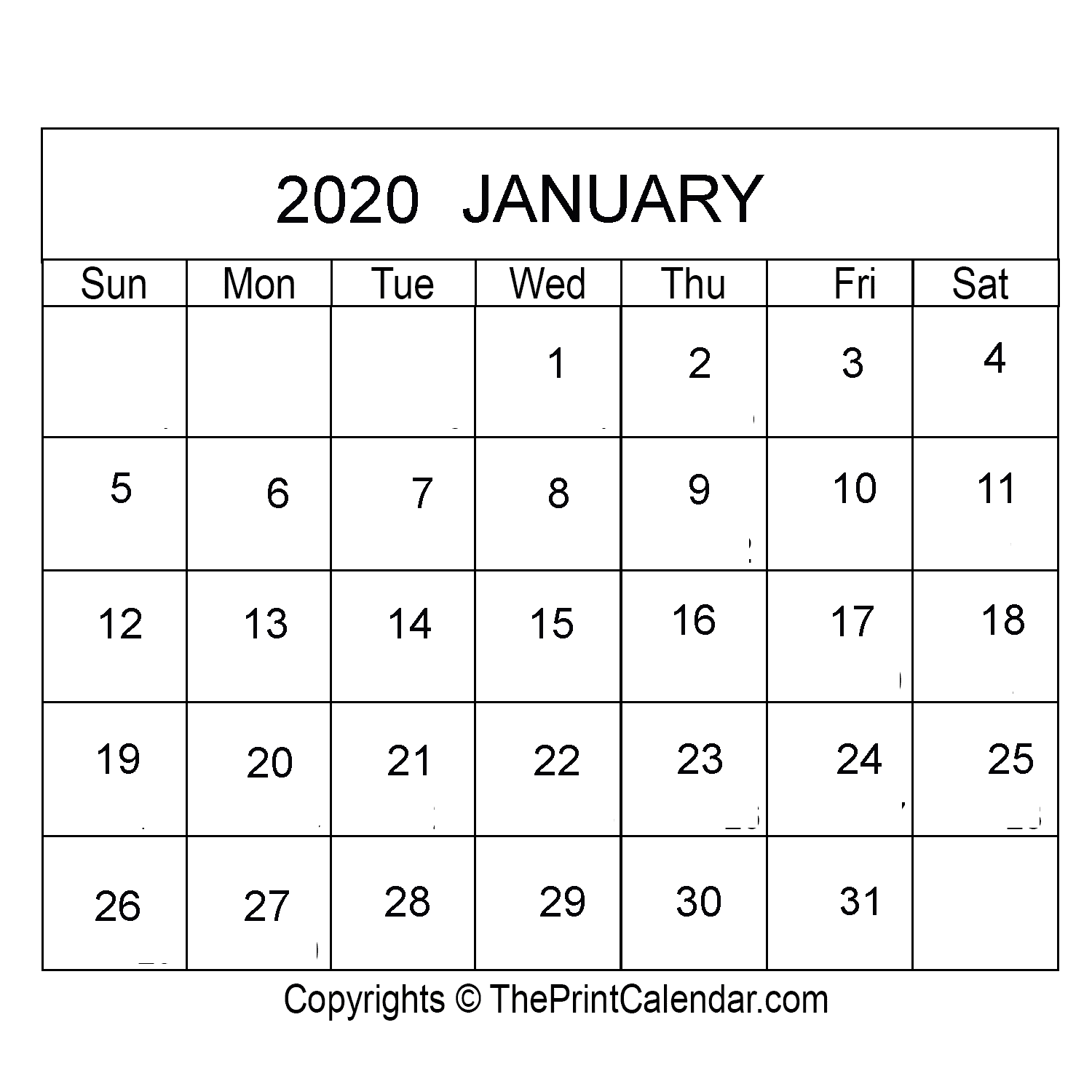 January 2020 Printable Calendar Template [PDF, Word & Excel]