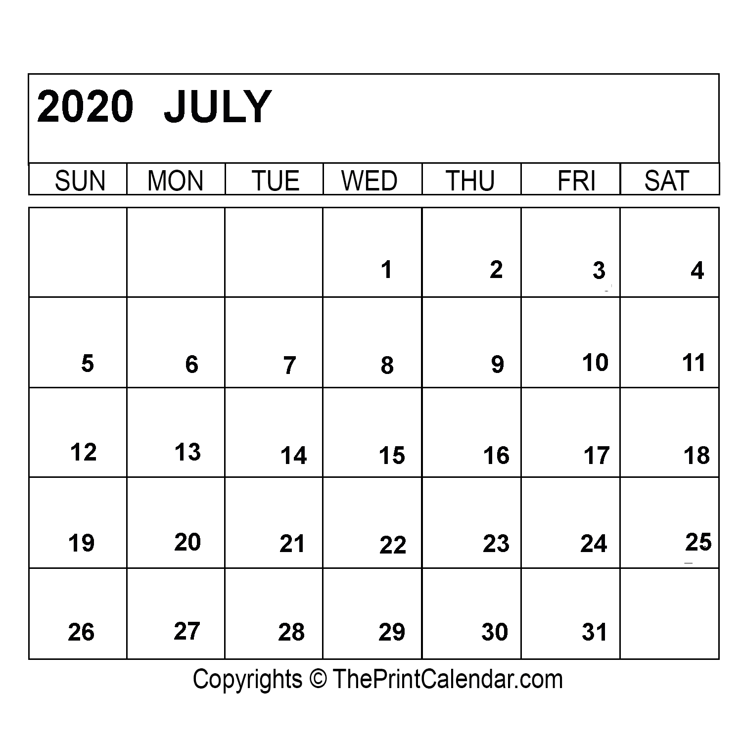 July 2020 Printable Calendar Template [PDF, Word & Excel]