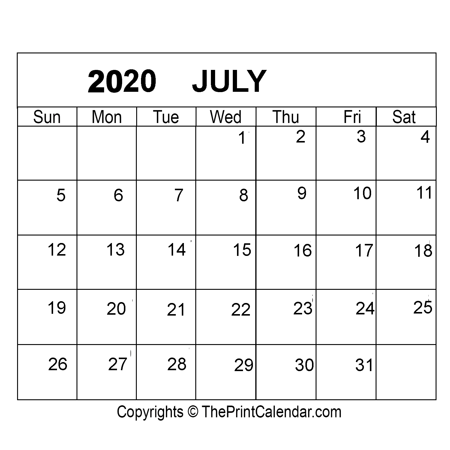 Free July 2020 Printable Calendar Template Pdf Excel