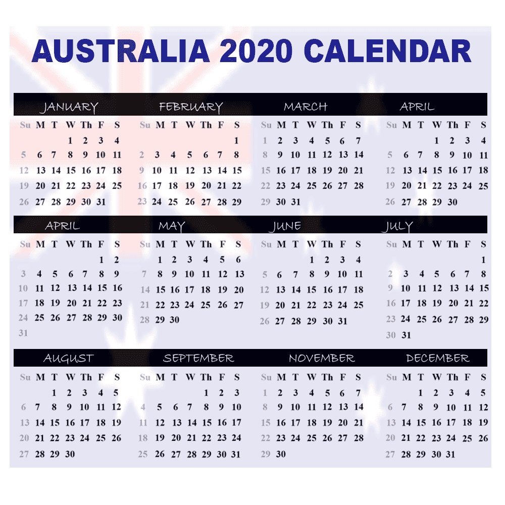 Calendar 2020 Australia Australia 2020 Yearly Printable Calendar