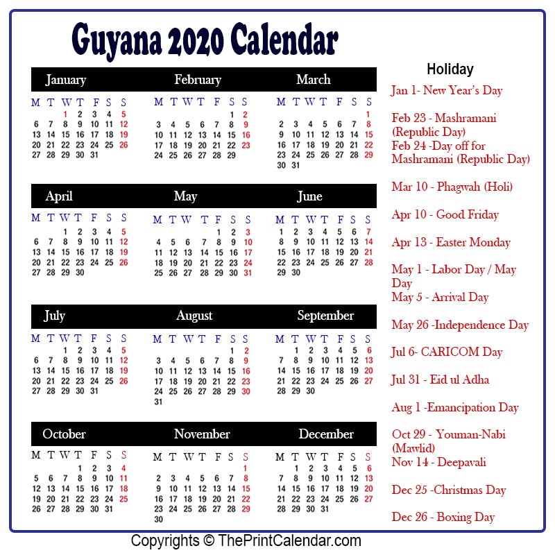 Calendar 2022 Guyana Guyana 2022 Yearly Printable Calendar