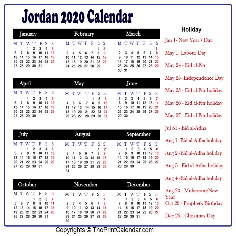 jordan calendar 2020