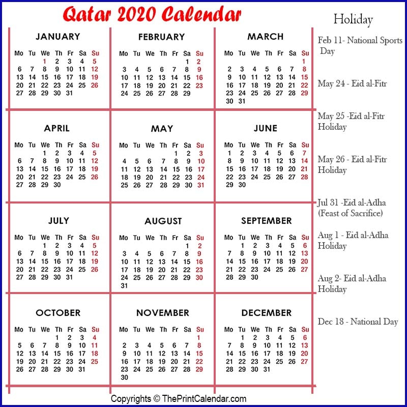 Featured image of post Calendar 2021 For Qatar : Join our email list for free to get updates on our latest 2021 calendars and more printables.